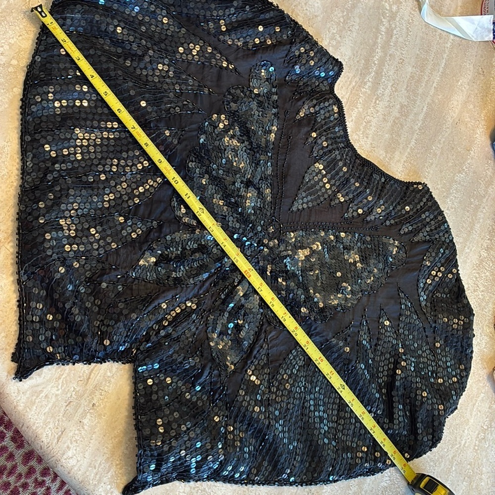 LINSIANO VTG butterfly wing top XXL, black sequined/beaded wings front/back. EUC - Picture 12 of 16